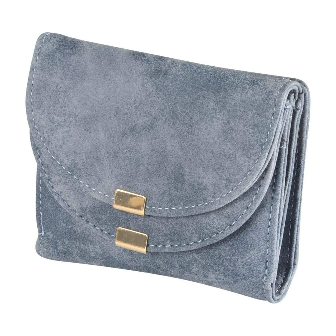 Womens Ava Small Suedette Purse Fold Over - Natural Blue Pink Blue