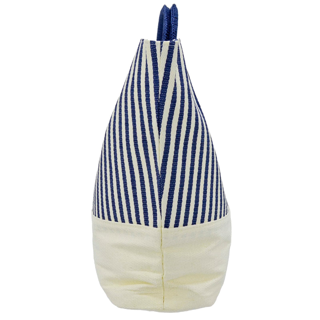 Womens Straw Navy/White Stripe Holiday Beach Bag Round Handle