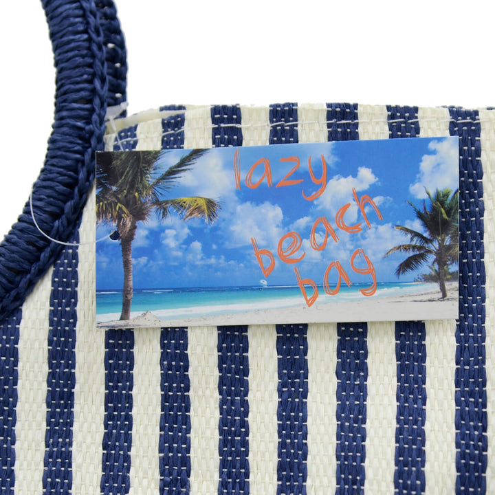 Womens Straw Navy/White Stripe Holiday Beach Bag Round Handle