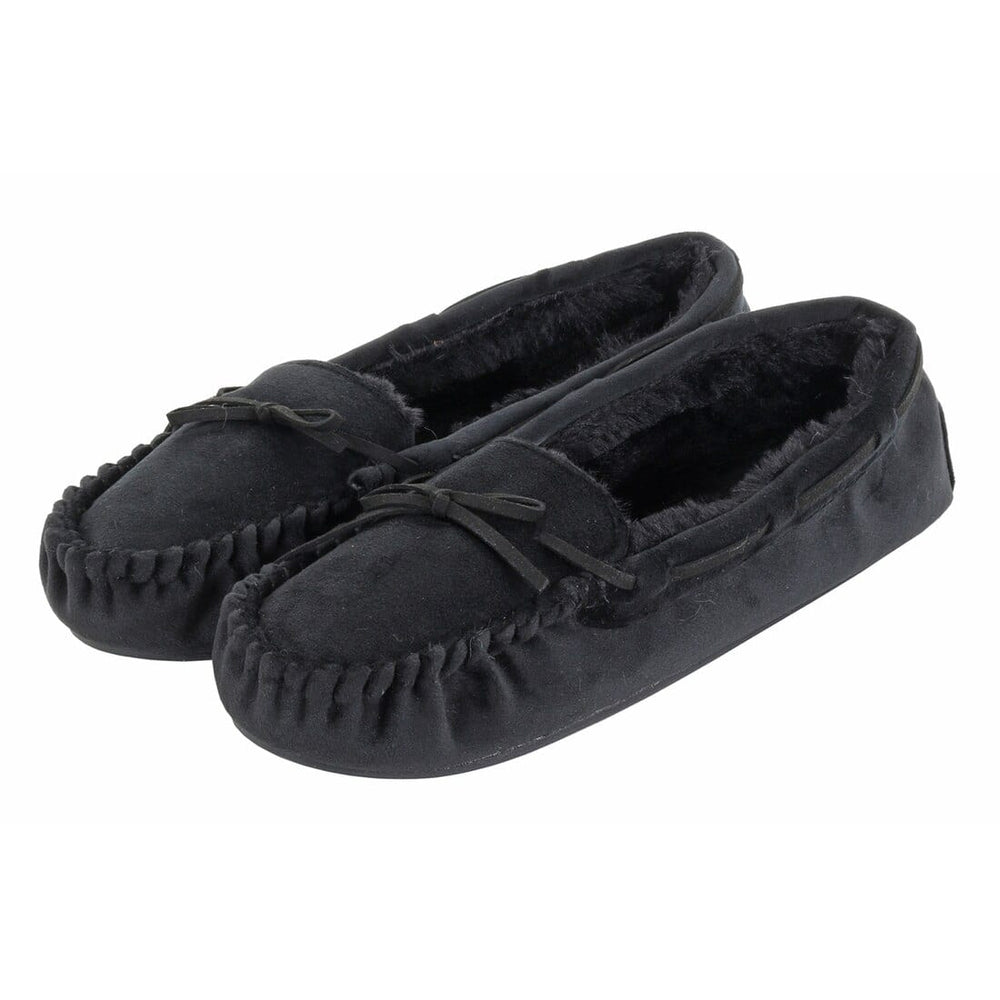 Womens Moccasin Slippers Luxury Velour Fur Lining Non-Slip Black / 3
