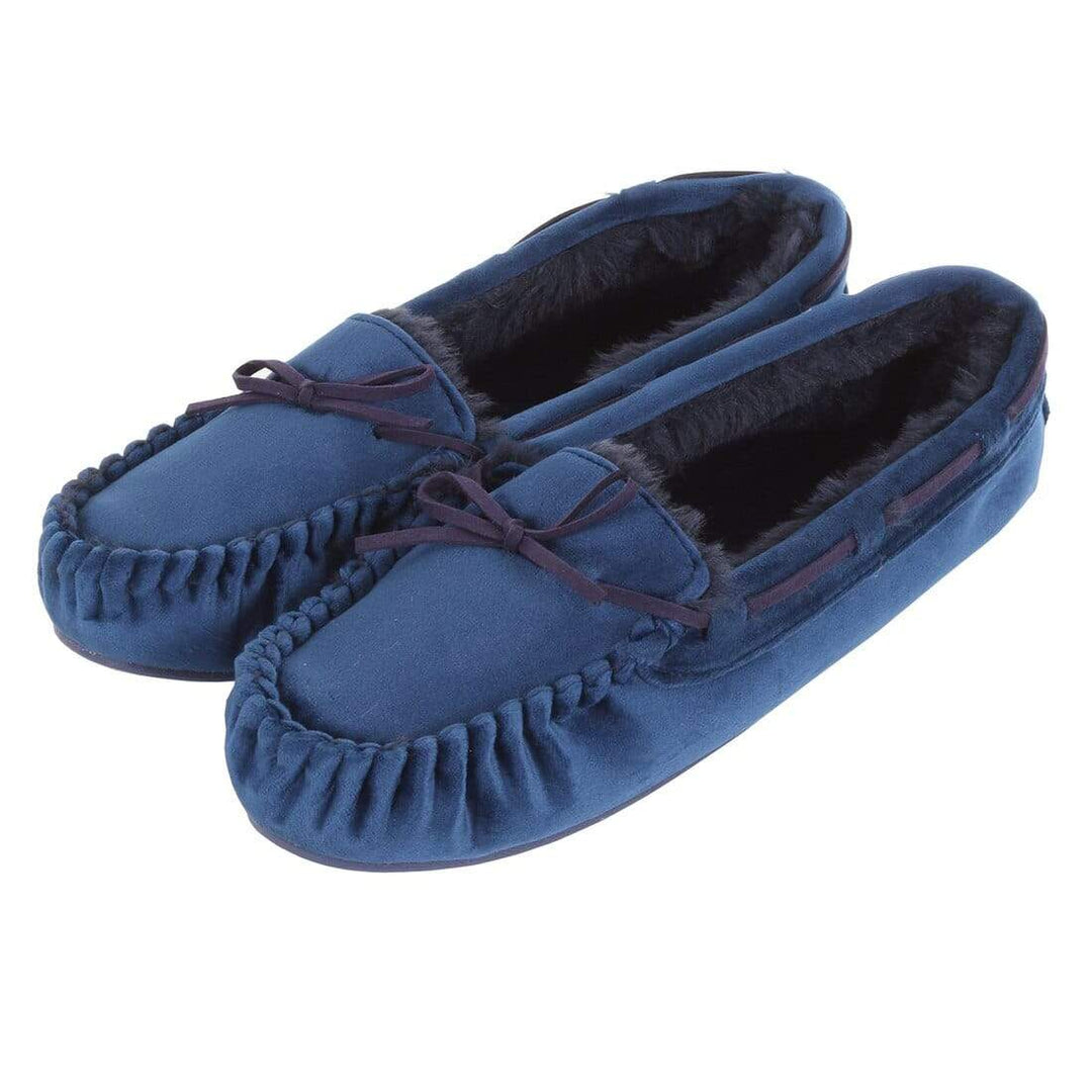 Womens Moccasin Slippers Luxury Velour Fur Lining Non-Slip Navy / 3