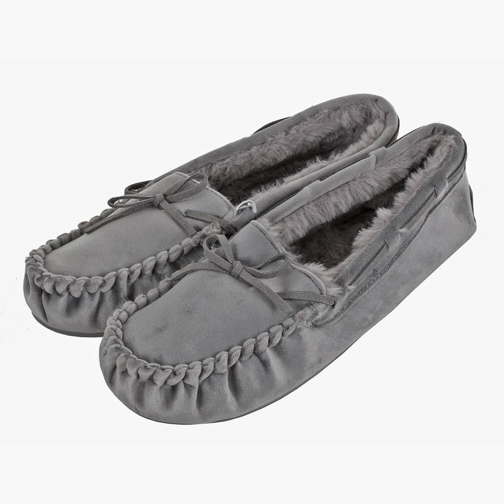 Womens Moccasin Slippers Luxury Velour Fur Lining Non-Slip Grey / 3