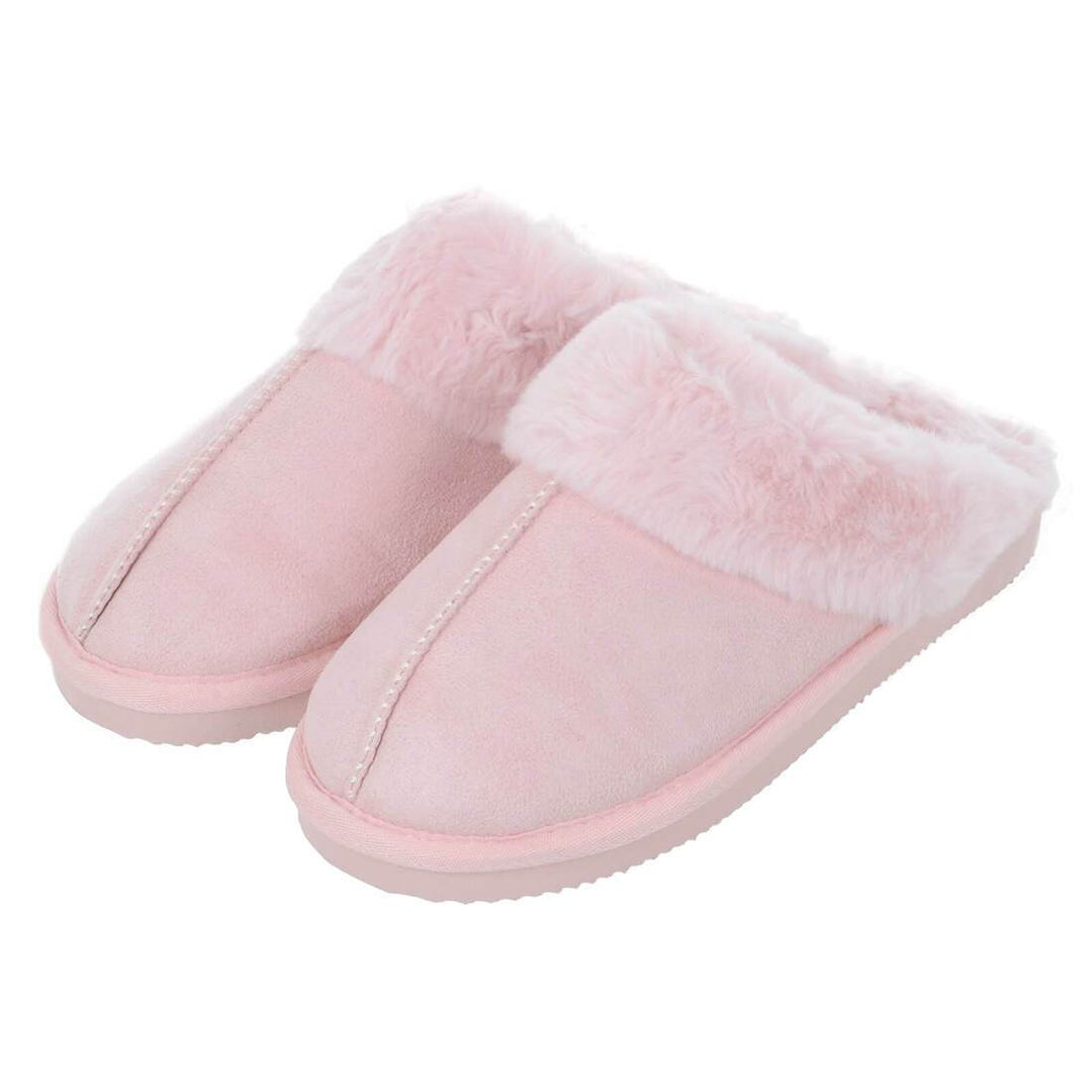 Womens Mule Slippers Luxury Microsuede Faux Fur Non-Slip Baby Pink / 3