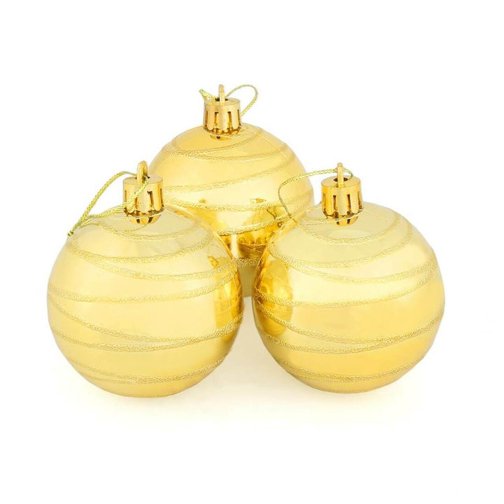 10 x 6cm Shiny Mirrored Swirl Pattern Christmas Tree Baubles Gold