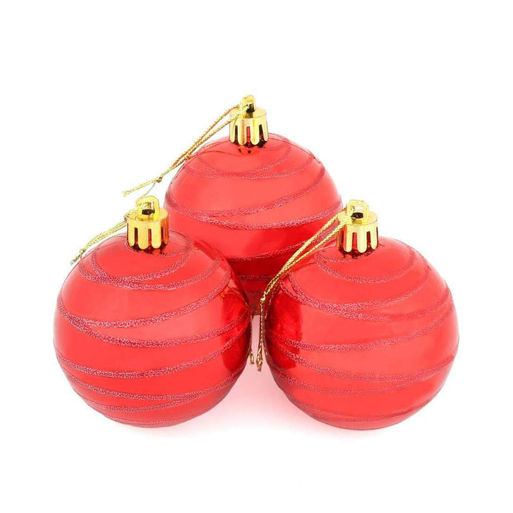 10 x 6cm Shiny Mirrored Swirl Pattern Christmas Tree Baubles Red