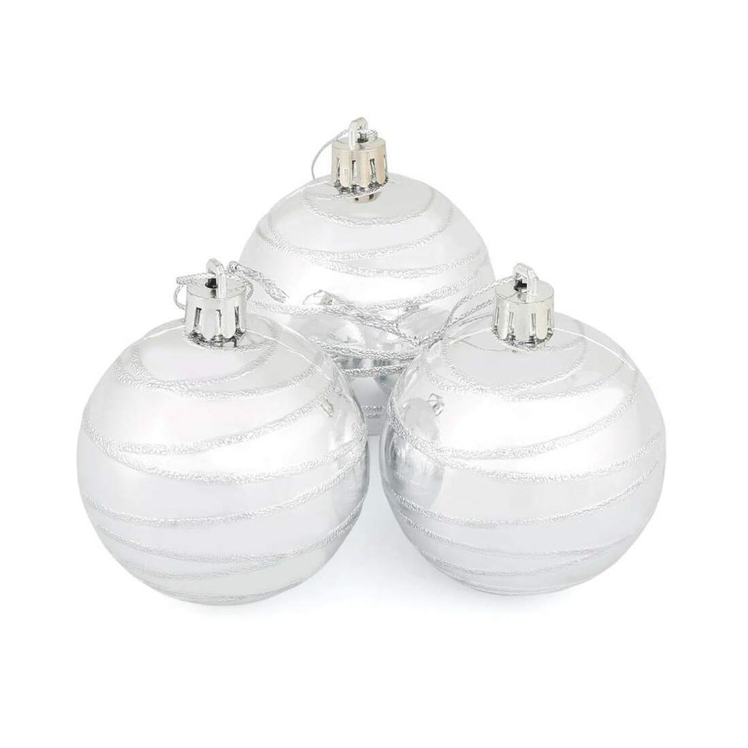 10 x 6cm Shiny Mirrored Swirl Pattern Christmas Tree Baubles Silver