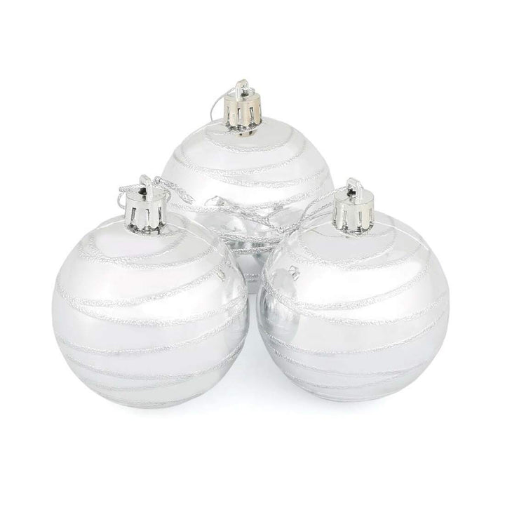 10 x 6cm Shiny Mirrored Swirl Pattern Christmas Tree Baubles Silver