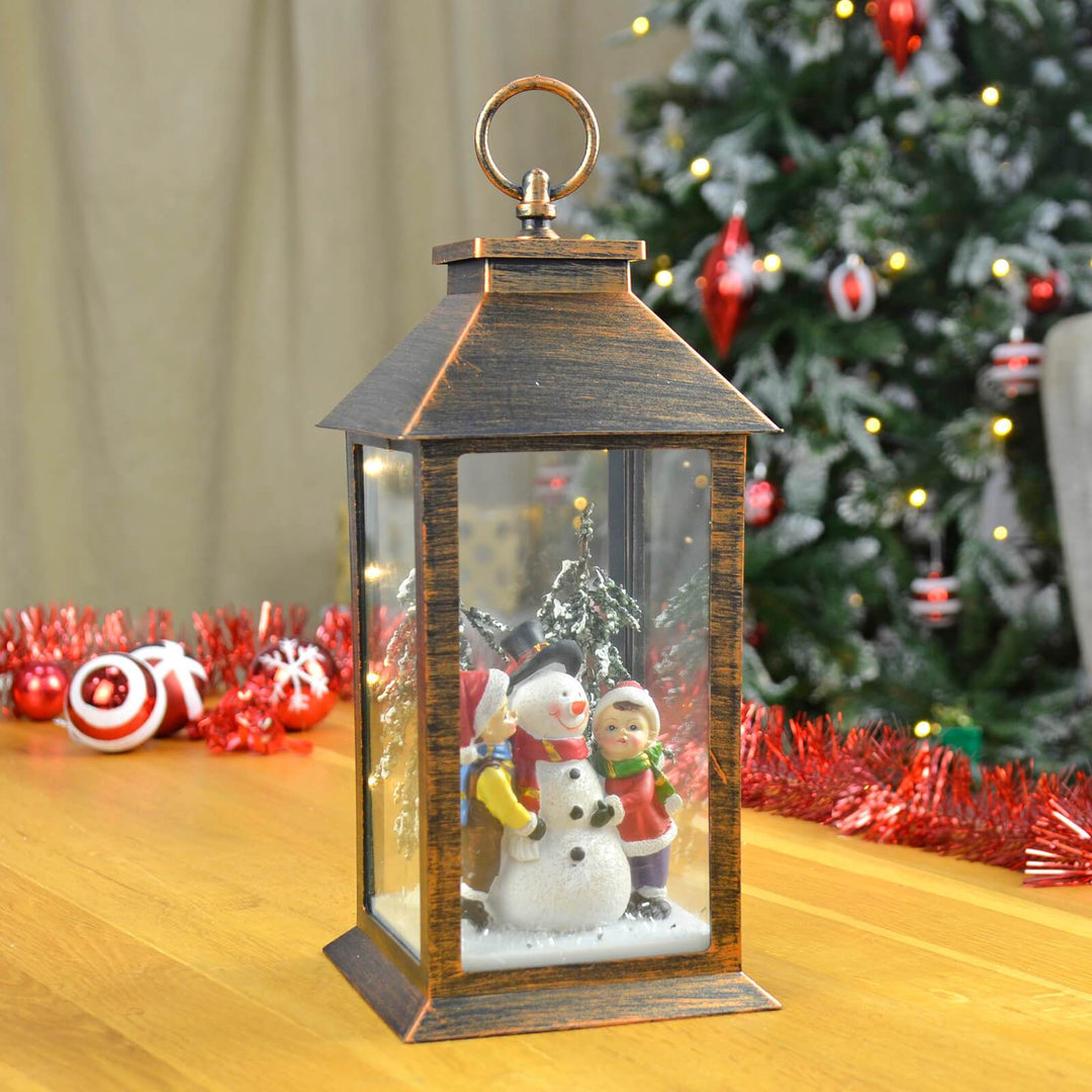 Light Up Christmas Lantern Decoration With Snowman Scene