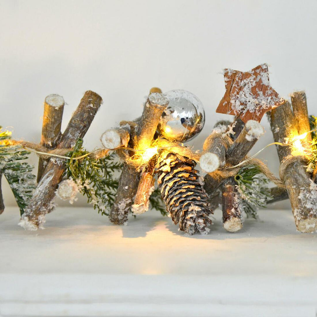 1m Pre-Lit Decorated Wooden Garland Christmas Decoration
