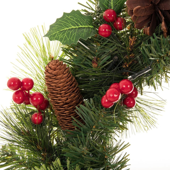 20" Pre-Lit Decorated Artificial Christmas Wreath With Timer