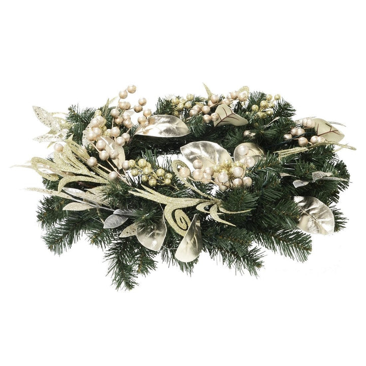 Christmas Wreath Pre-Lit Silver Gold Leaf Berries 60cm (2ft)