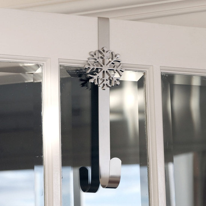 Christmas Wreath Hanger Snowflake Silver Metal Door Hook 35cm