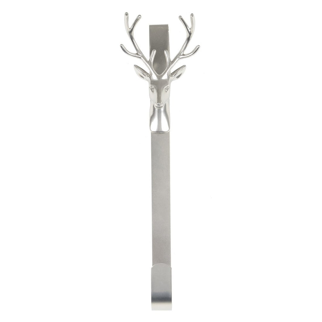 Christmas Wreath Hanger Reindeer Silver Metal Door Hook 35cm