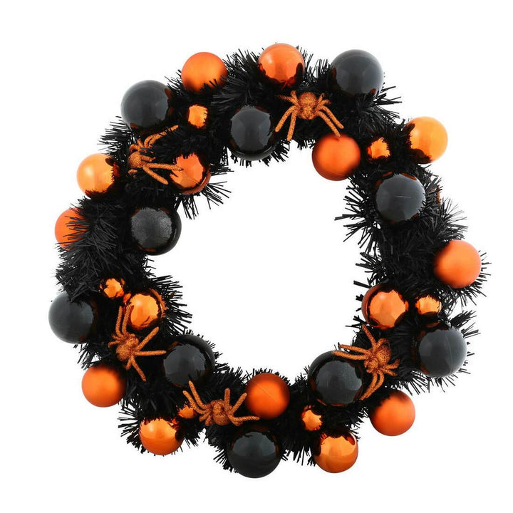 16" Halloween Wreath With Black &amp; Orange Baubles Decoration
