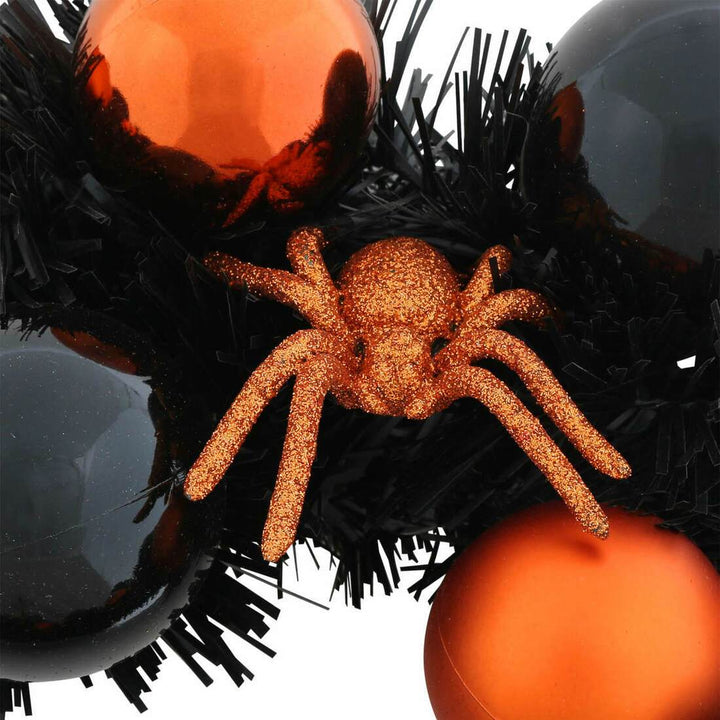 16" Halloween Wreath With Black &amp; Orange Baubles Decoration