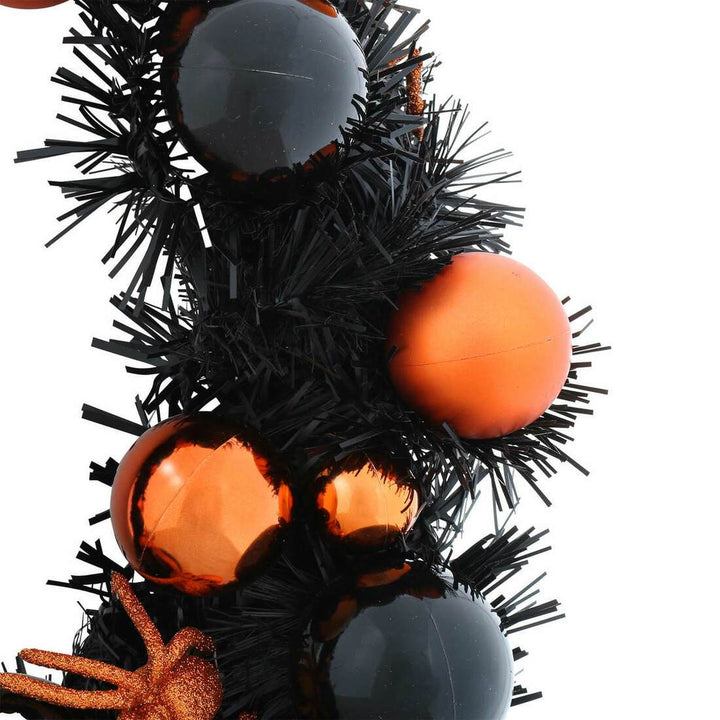 16" Halloween Wreath With Black &amp; Orange Baubles Decoration