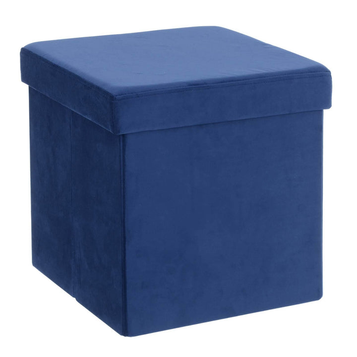 Hodge & Hodge Velvet Effect Storage Ottoman With Lid Navy