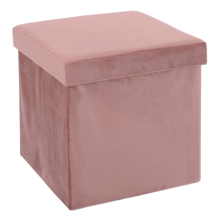 Hodge &amp; Hodge Velvet Effect Storage Ottoman With Lid Dusky Pink