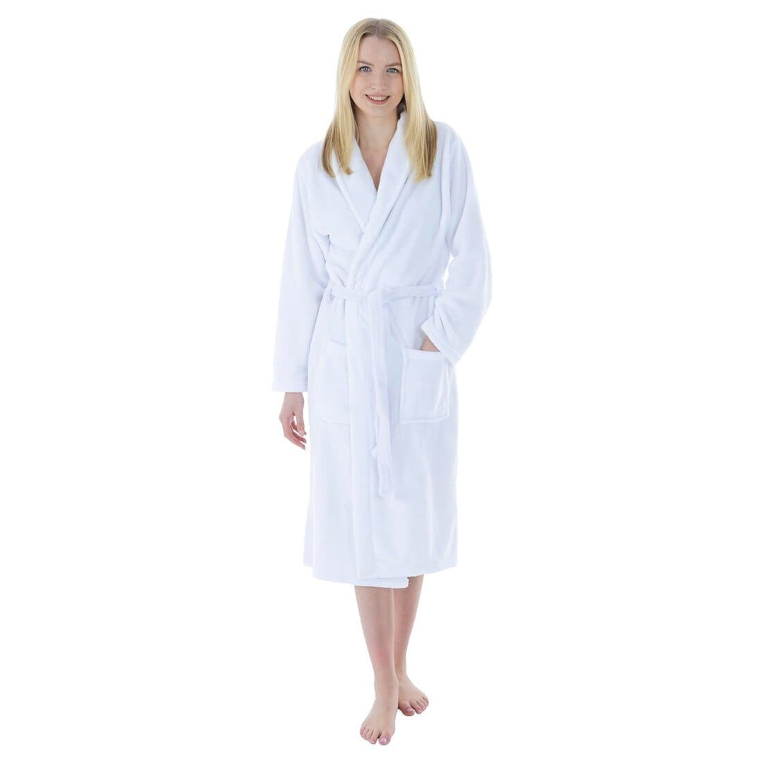 Autumn Faith Womens Deluxe Plush Robe With Pockets And Belt White / S