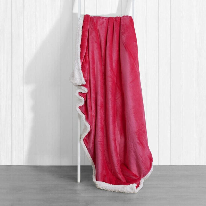 Hodge &amp; Hodge Luxury Sherpa Flannel Blanket 150 x 200cm Deep Pink