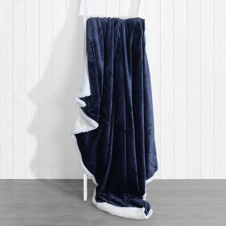 Hodge &amp; Hodge Luxury Sherpa Flannel Blanket 150 x 200cm Navy