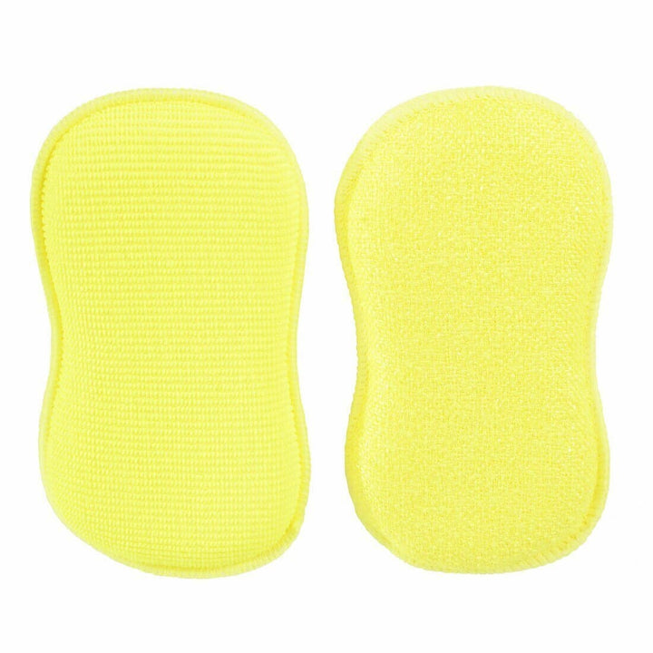 Bright yellow cleaning pads with one side for dusting and the other for scrubbing