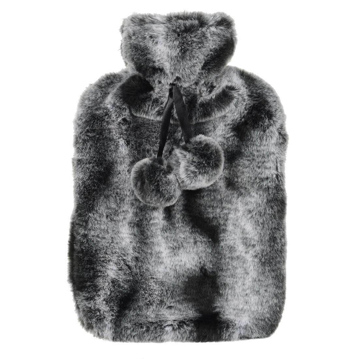 Hodge &amp; Hodge Luxury Faux Fur 2 Litre Hot Water Bottle 2 Tone Dark Grey