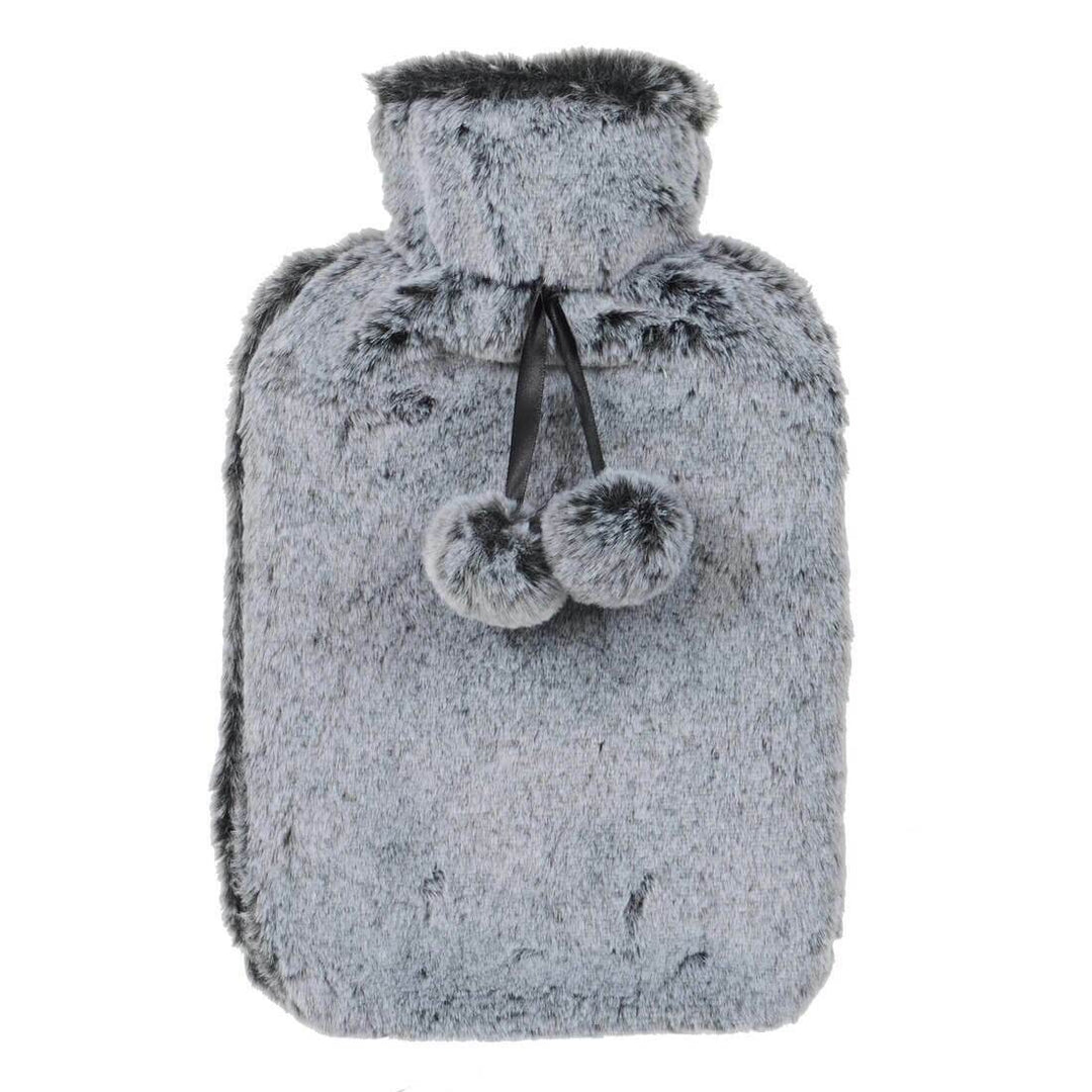 Hodge & Hodge Luxury Faux Fur 2 Litre Hot Water Bottle 2 Tone Light Grey