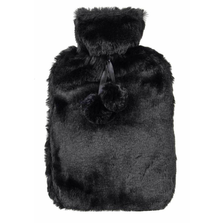 Hodge &amp; Hodge Luxury Faux Fur 2 Litre Hot Water Bottle Black