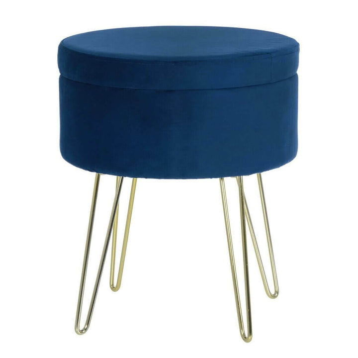 Hodge &amp; Hodge Aria Plush Velvet Storage Stool With Gold Legs Navy