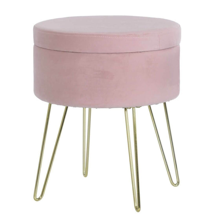 Hodge &amp; Hodge Aria Plush Velvet Storage Stool With Gold Legs Dusky Pink