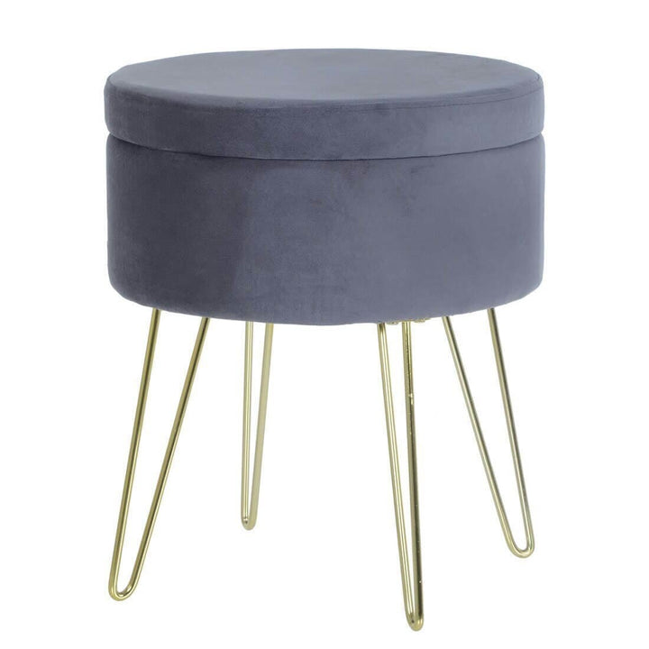Hodge &amp; Hodge Aria Plush Velvet Storage Stool With Gold Legs Grey