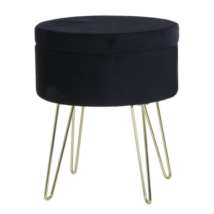 Hodge &amp; Hodge Aria Plush Velvet Storage Stool With Gold Legs Black