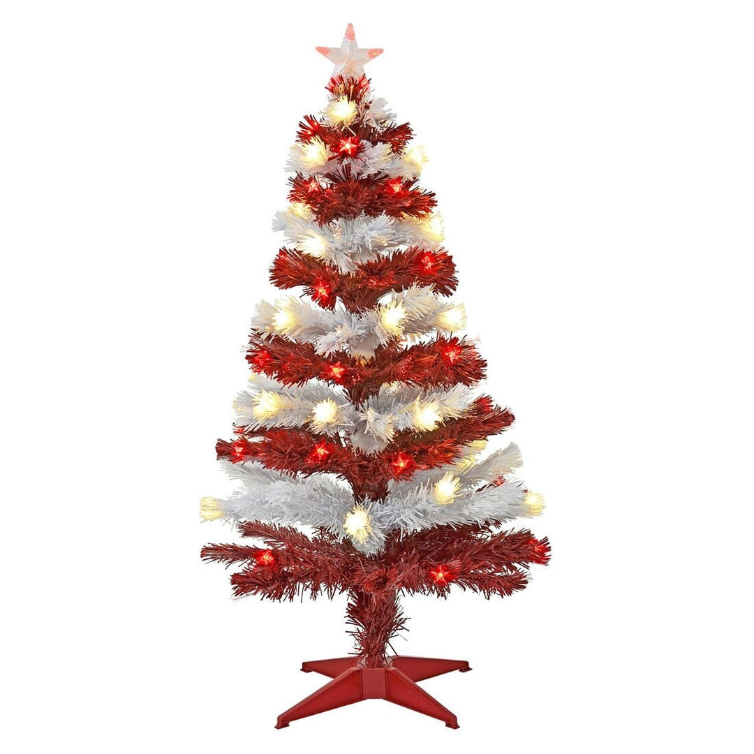 Novelty 4ft Stripe Christmas Tree With LED Lights Red/Blue Red/White