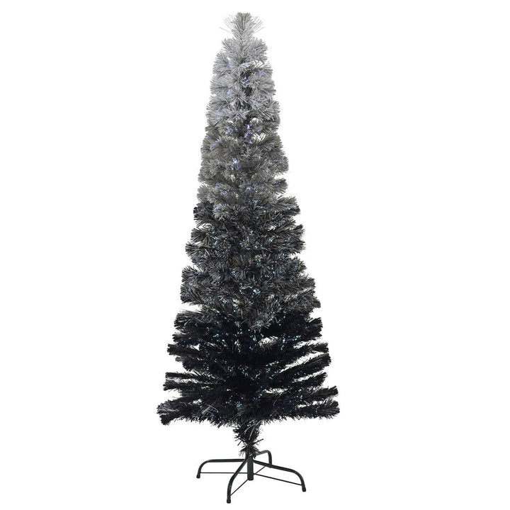 6ft Fibre Optic Pencil Christmas Tree Black Grey Ombre