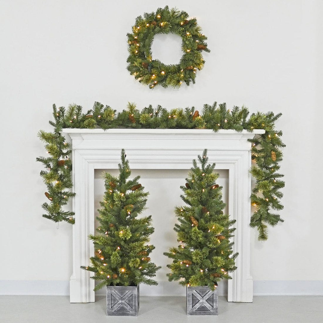 Pair of Potted Christmas Trees Garland And Wreath Set
