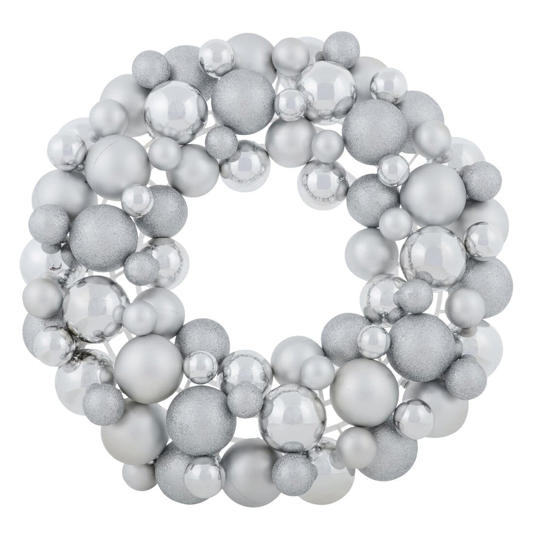 Round Christmas Bauble Wreath Hanging Decoration 45cm Silver