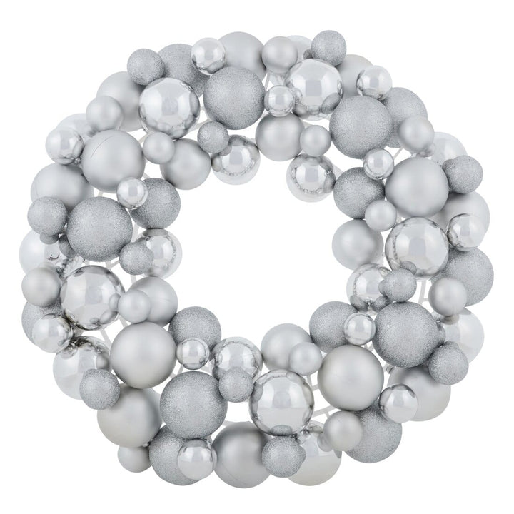 Round Christmas Bauble Wreath Hanging Decoration 45cm Silver