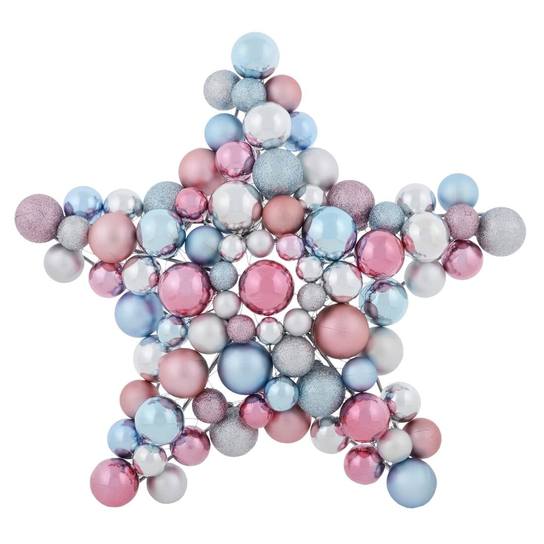 Mixed Bauble Star Shaped Hanging Christmas Decoration 33cm Silver/Blue/Rose