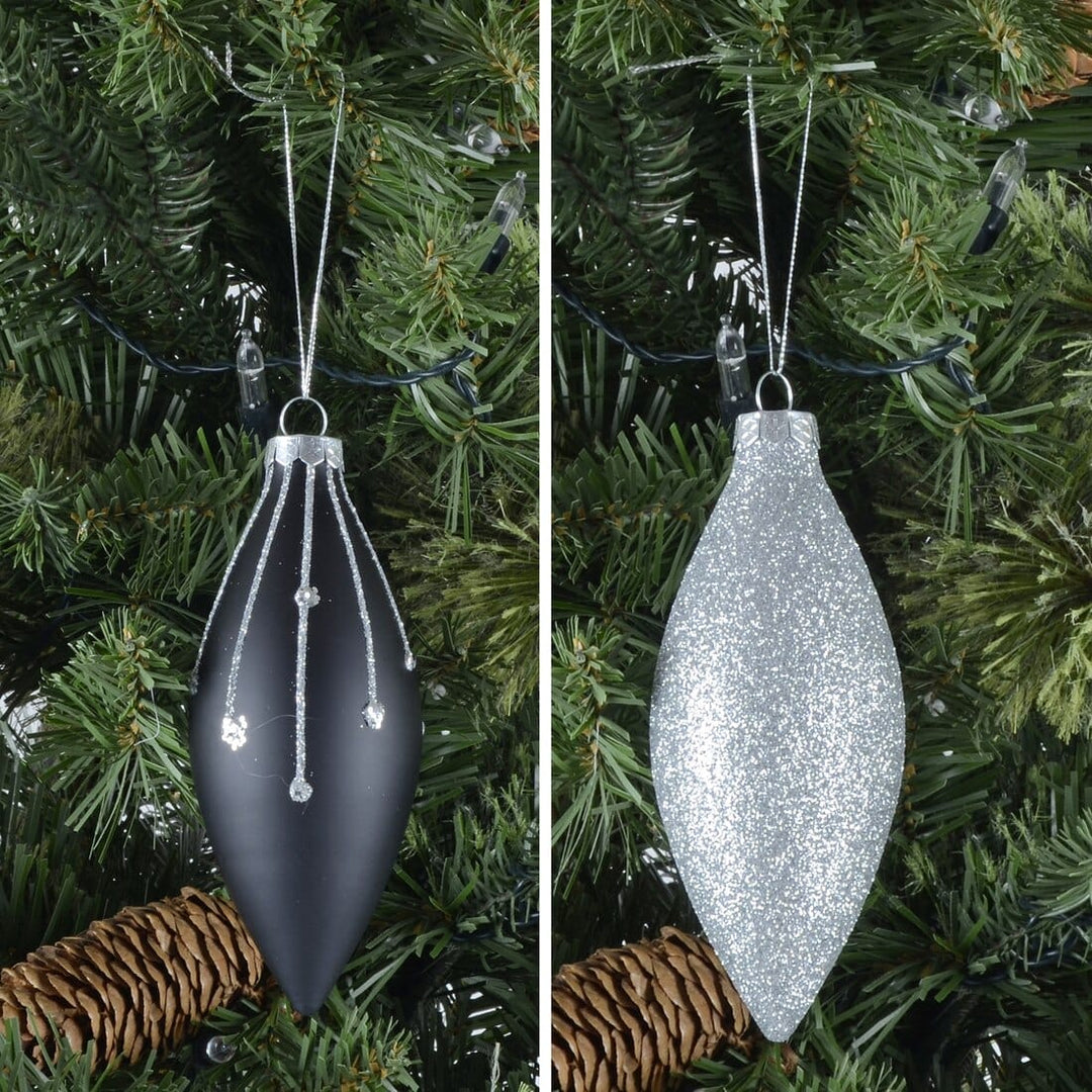 6pk Glass Drop Christmas Tree Baubles With Glitter