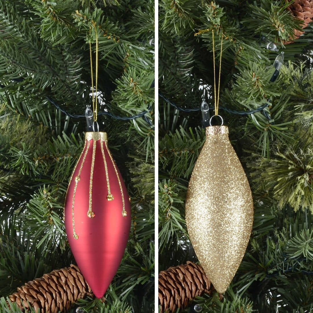 6pk Glass Drop Christmas Tree Baubles With Glitter