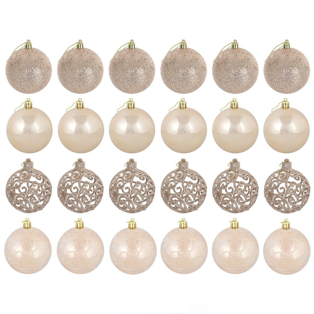 24pk Mixed Metallic Christmas Tree Baubles Bumper Set 8cm