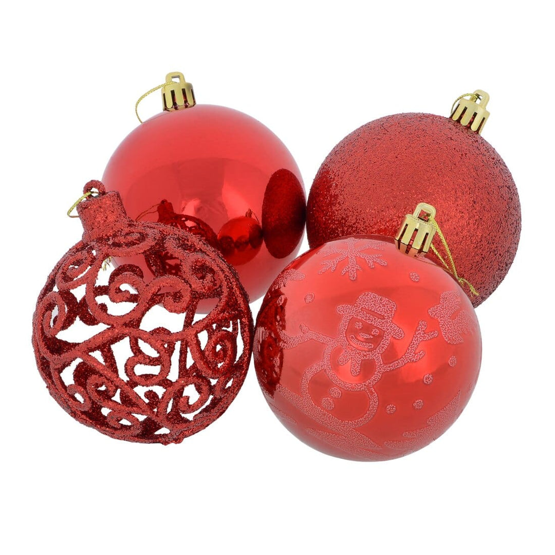 24pk Mixed Metallic Christmas Tree Baubles Bumper Set 8cm Red