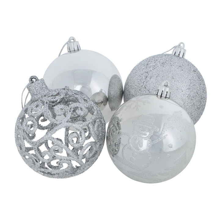 24pk Mixed Metallic Christmas Tree Baubles Bumper Set 8cm Silver