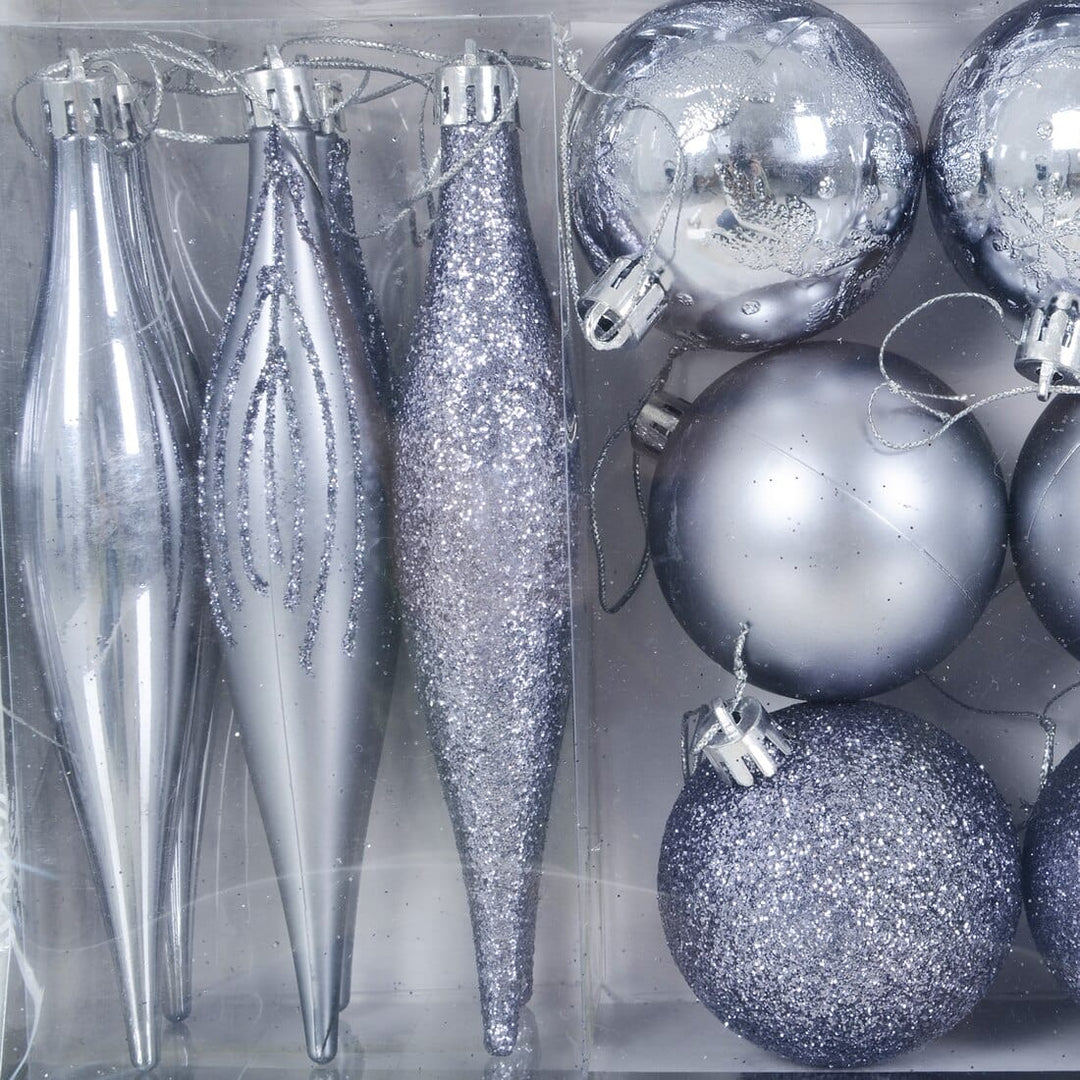 45pc Metallic Christmas Tree Decoration Set Mixed Baubles