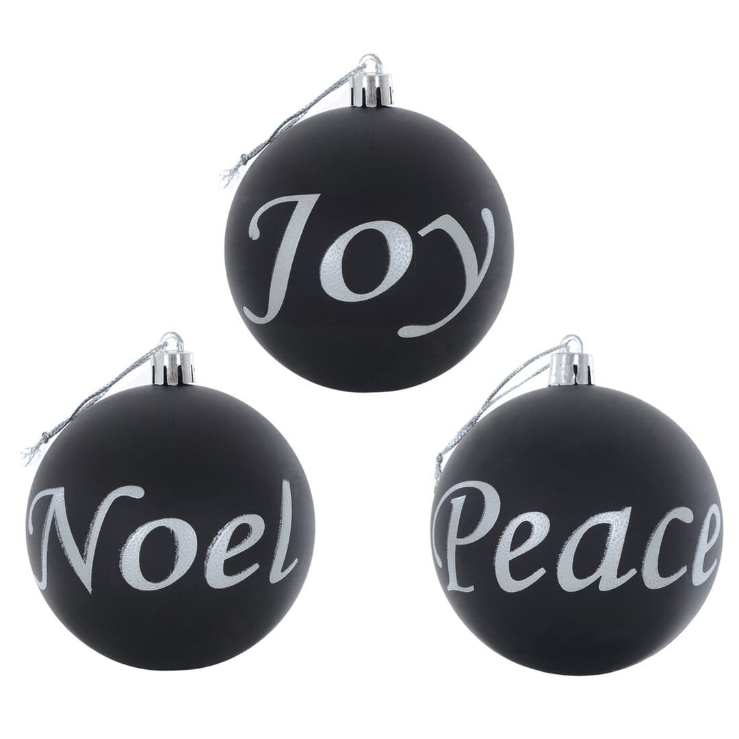 6pk Joy Peace Noel Christmas Tree Baubles Black or Red 8cm Black/Silver