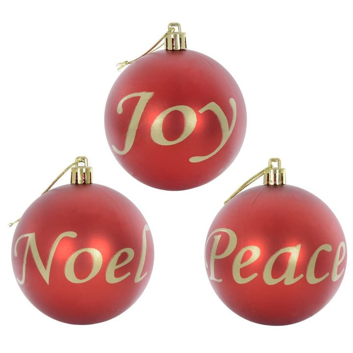 6pk Joy Peace Noel Christmas Tree Baubles Black or Red 8cm Red/Gold
