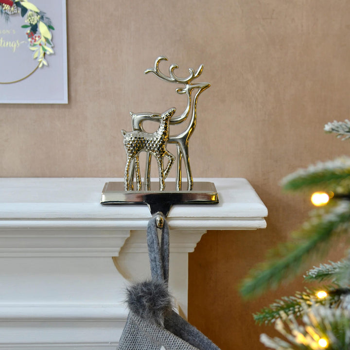 Silver Christmas Stocking Hanger Mantel Shelf Decoration