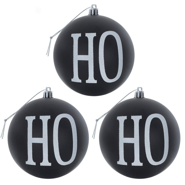 3pk Large HO HO HO Christmas Tree Baubles 10cm Black/Red Black