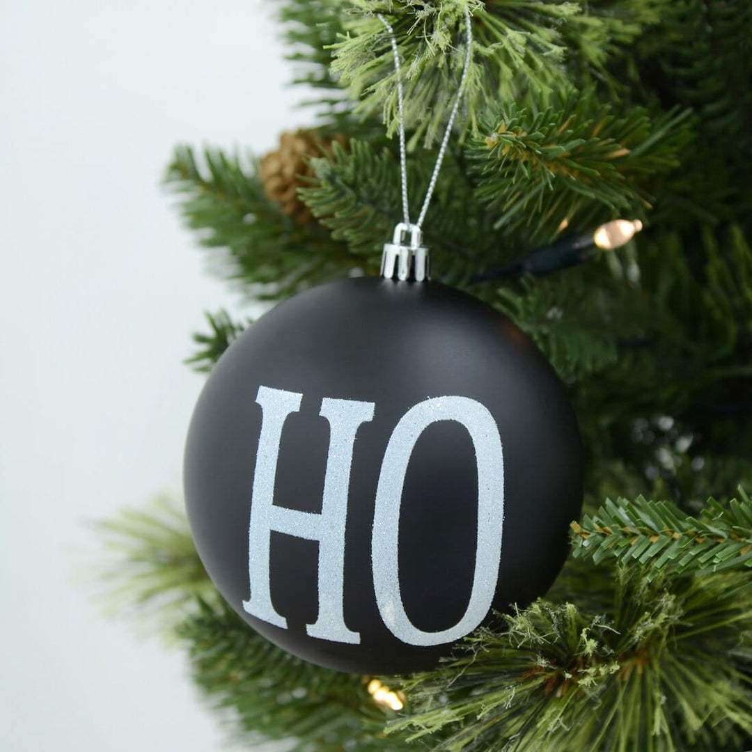 3pk Large HO HO HO Christmas Tree Baubles 10cm Black/Red